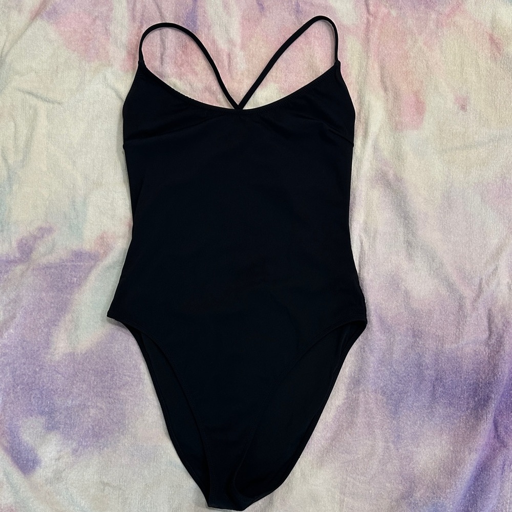 Vuori Black One-Piece Swimsuit with Thin Crossback Straps